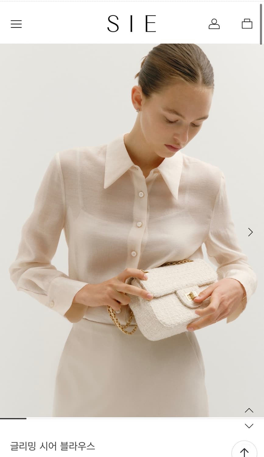 (새상품)(S) SIE 시에 글리밍 시어 블라우스[밀키 블루] 판매 상품이미지1
