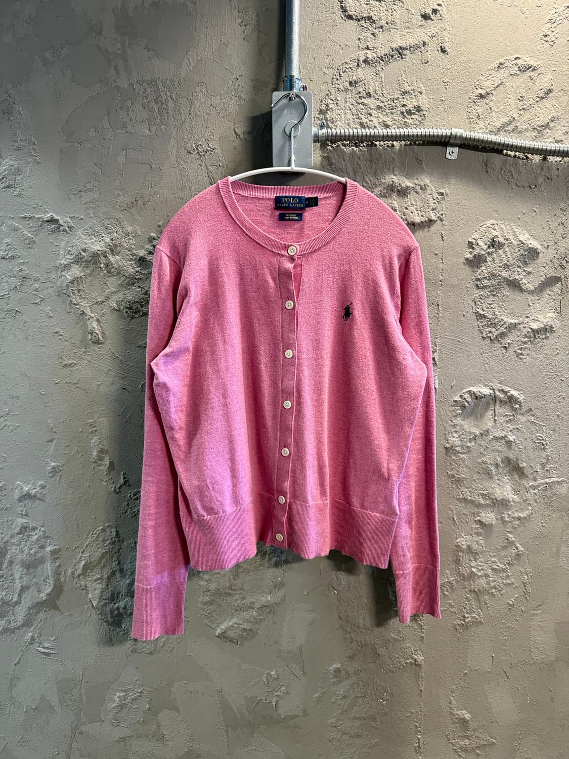 폴로 랄프로렌 피마코튼 라운드 가디건 핑크 M 상품이미지1
