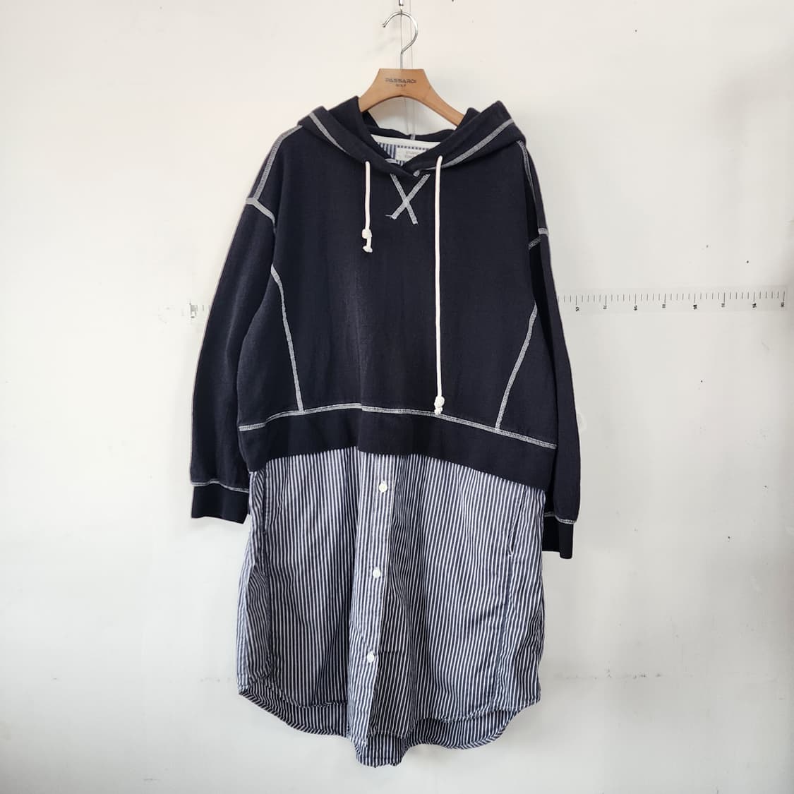 스튜디오 톰보이 후드 스트라이프 셔츠 원피스 상품이미지1