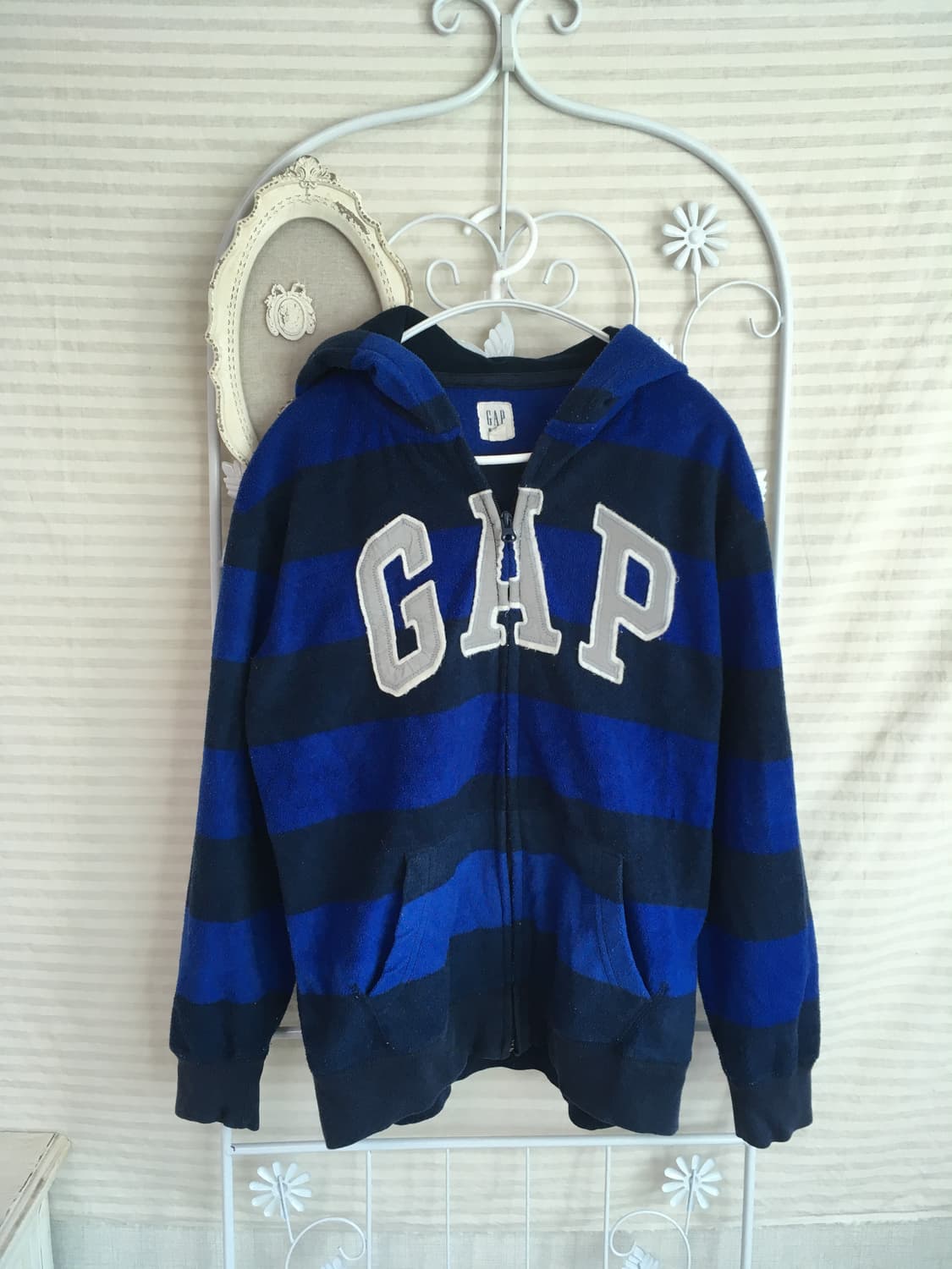 jpn vintage Gap 블루 스트라이프 후리스 후드 집업 상품이미지1
