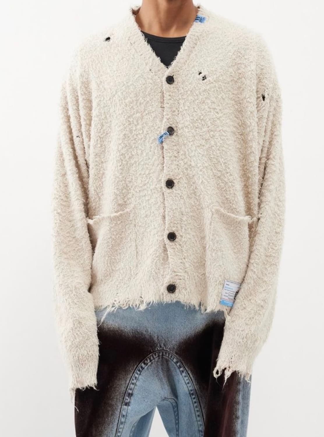 [미하라 야스히로] 디스트레스드 brushed-knit 코튼 가디건 상품이미지1