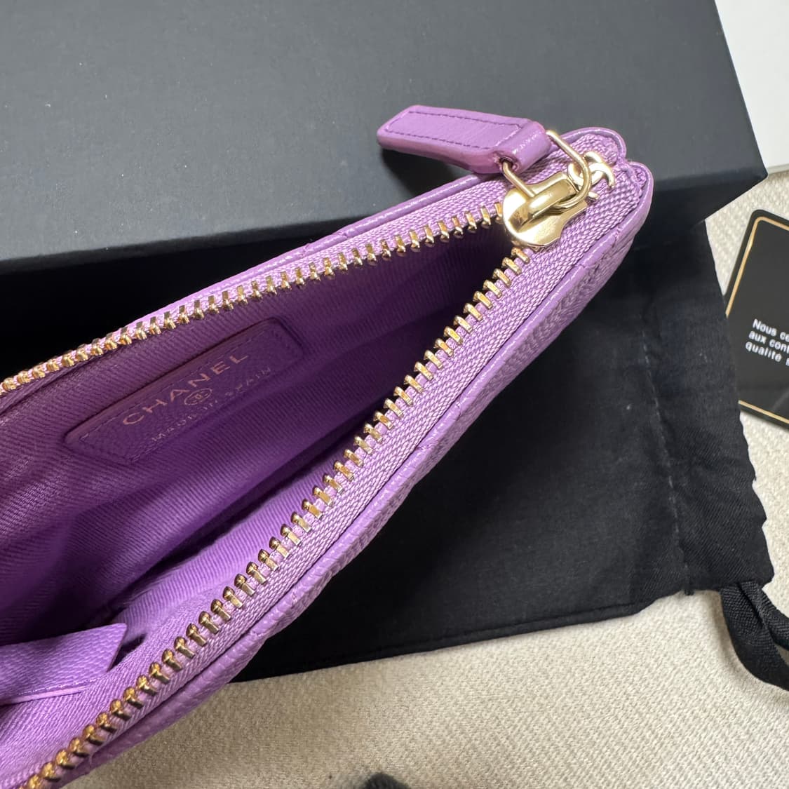 샤넬 클래식 캐비어 미니파우치 퍼플 라벤더 세제품 상품이미지5