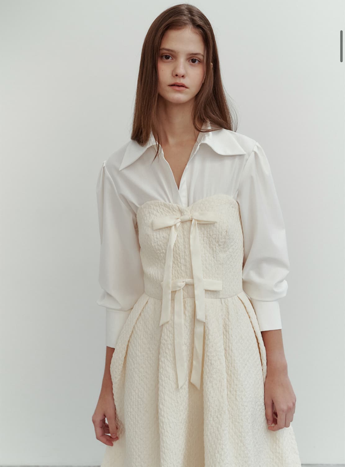 [새 상품] The tis(더티스) 리본 자카드 튜브탑 롱 드레스 상품이미지1