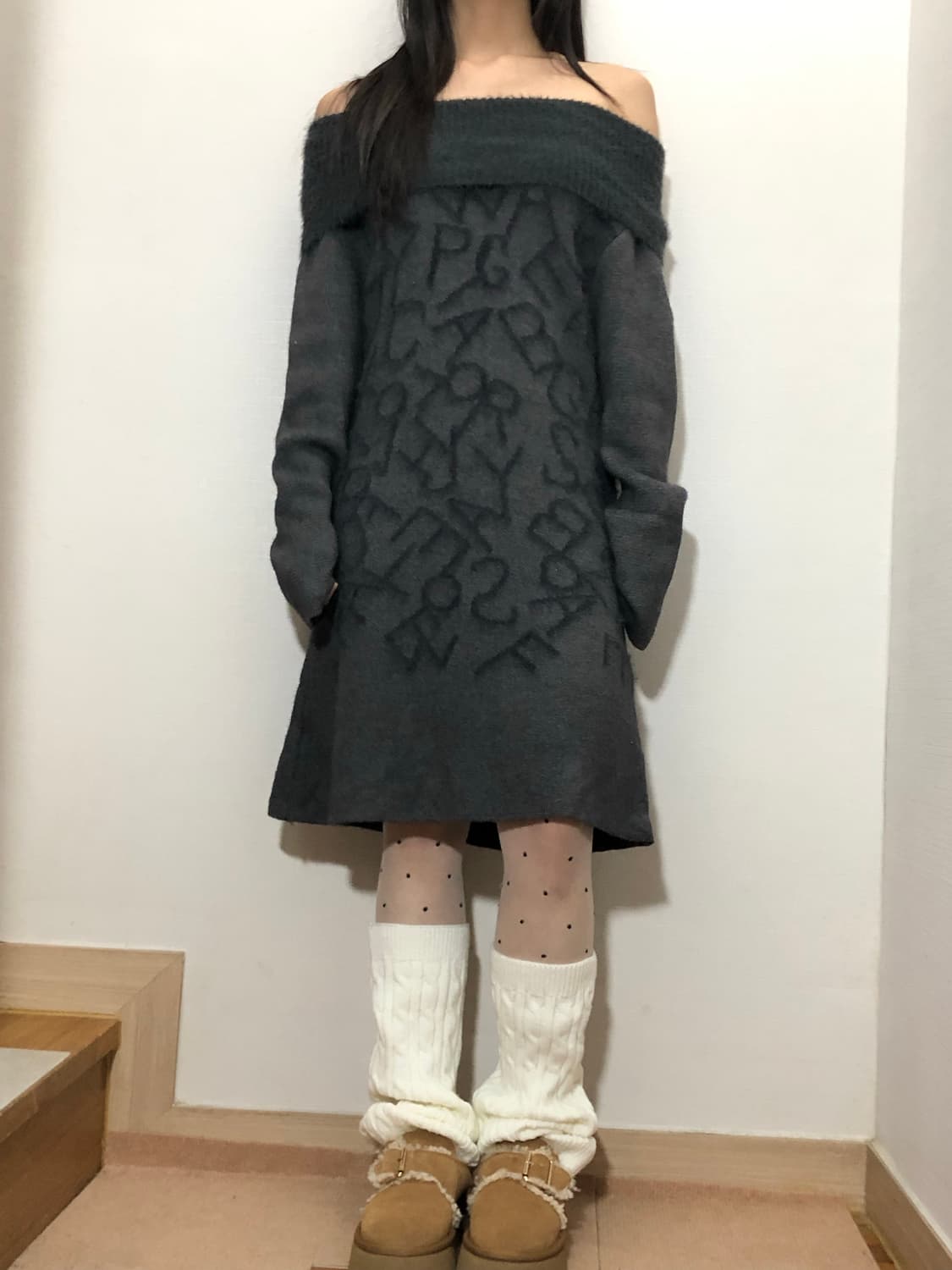 빈티지 그레이 오프숄더 니트 원피스 상품이미지7