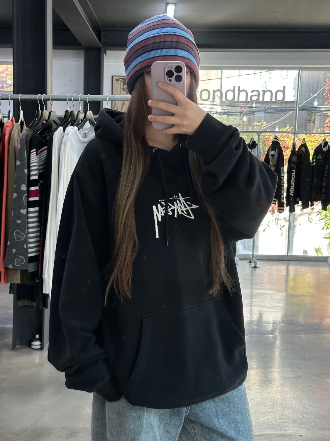 스투시 스탁로고 후드티 블랙 상품이미지4