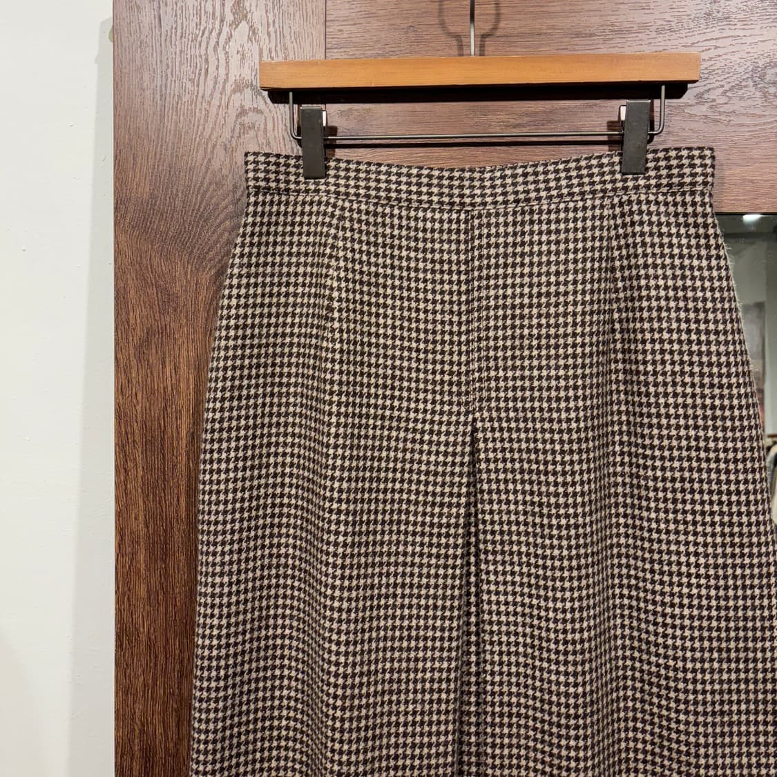 일본 빈티지 브라운 하운드투스 체크 플리츠 미디 롱 스커트 상품이미지3