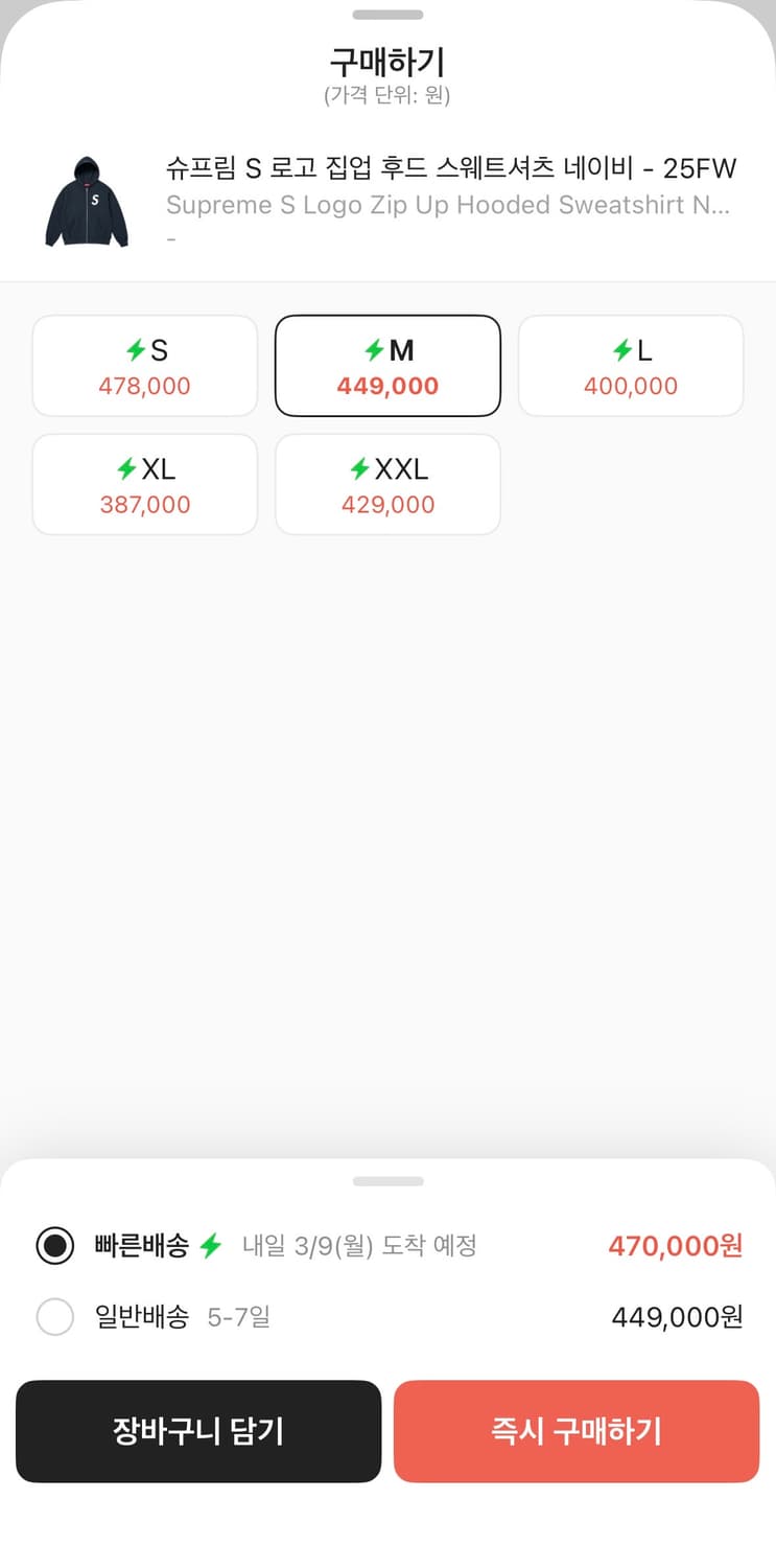 슈프림 s로고 후드집업 네이비 M 상품이미지1