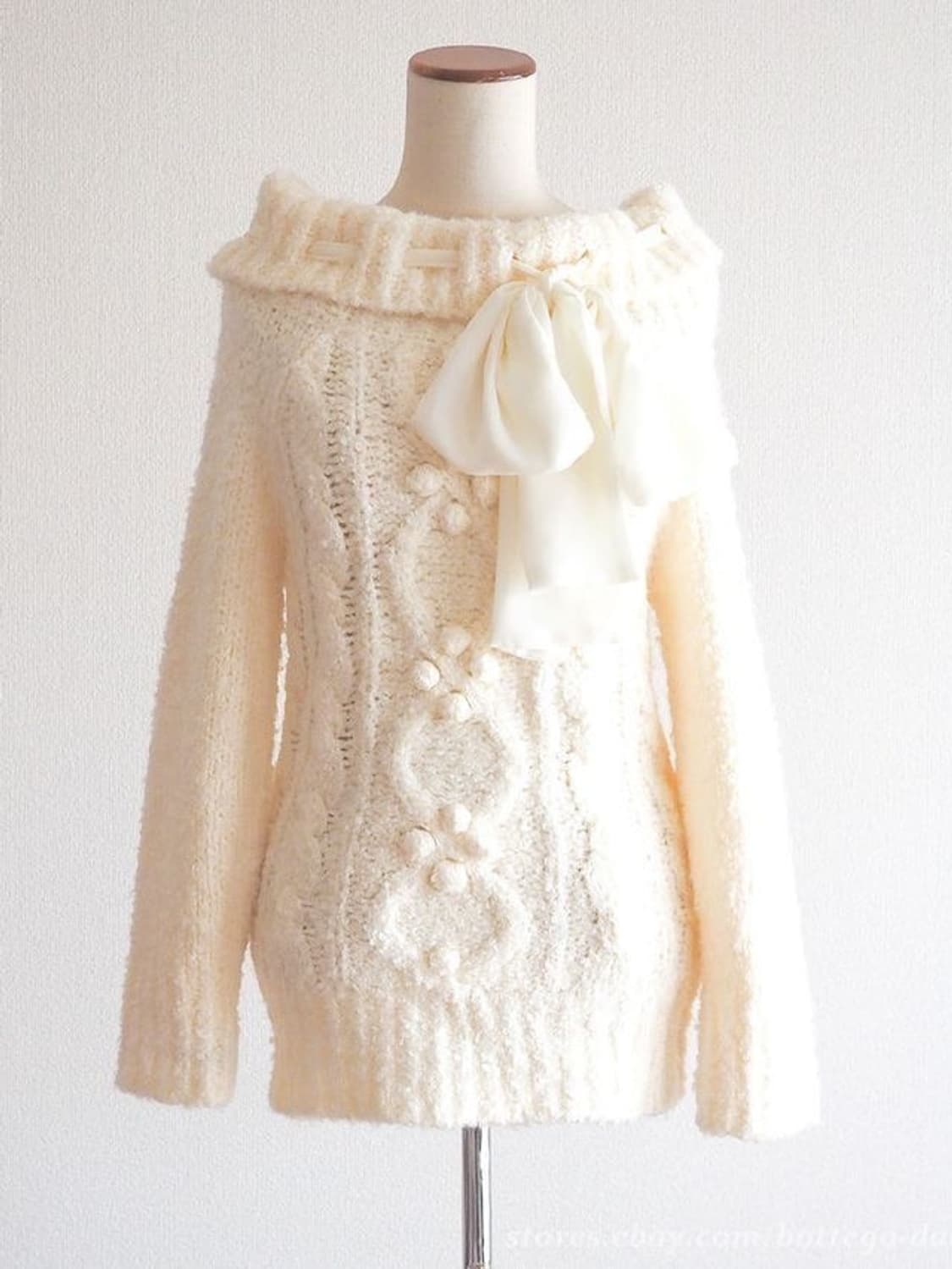 제시) 리즈리사 대대장 아이보리 리본 오프숄더 니트 히메갸루 라떼갸루 상품이미지2