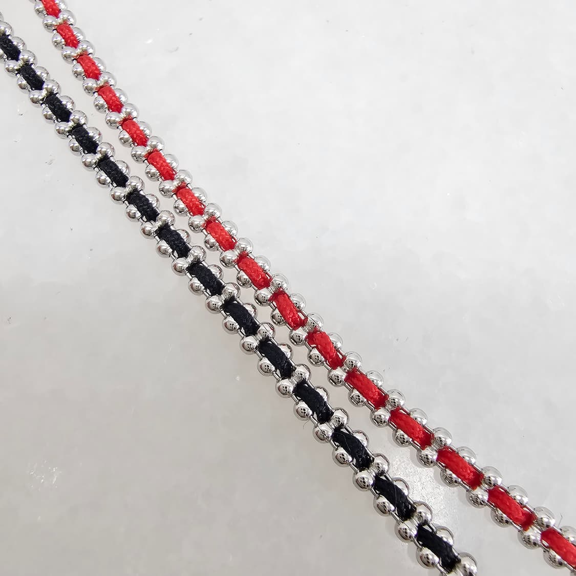 925silver 실크줄 은체인 팔찌(red/black) 상품이미지2