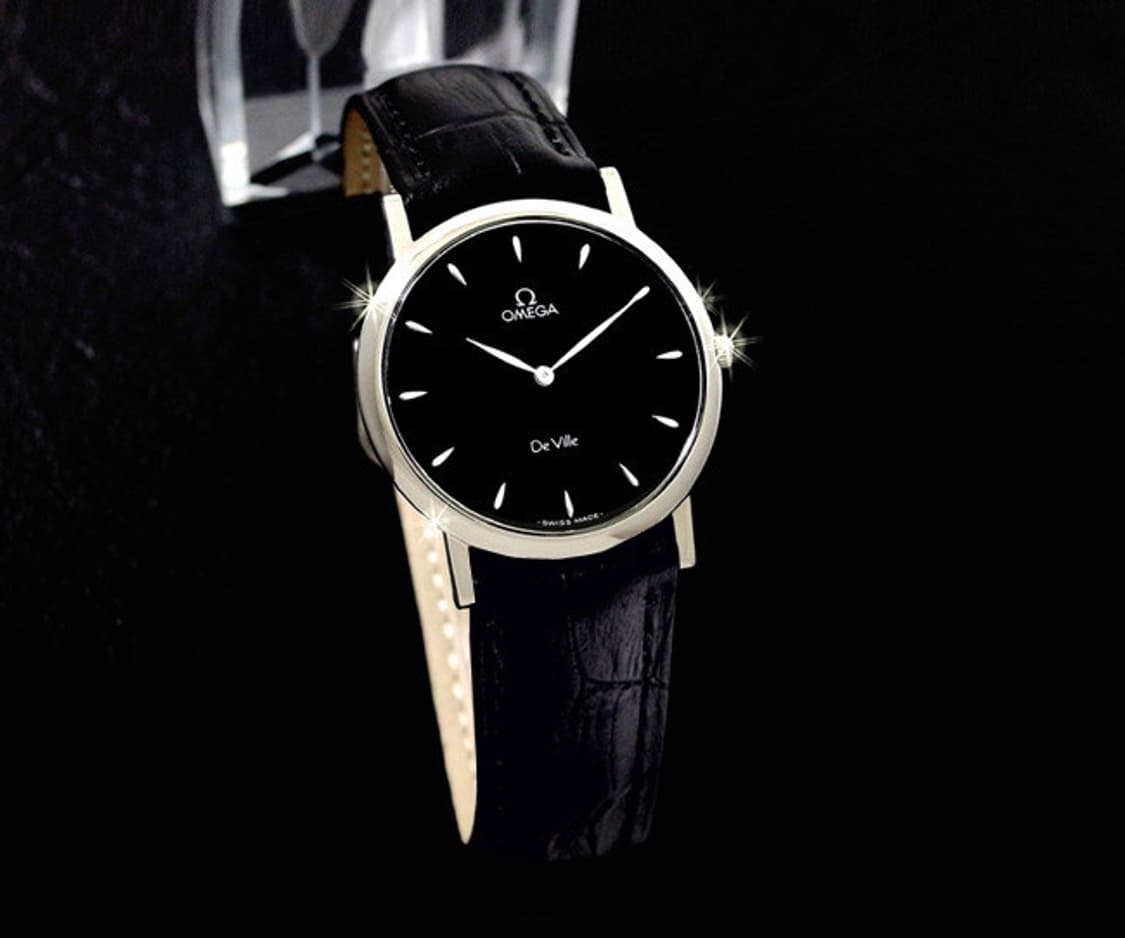오메가 드빌 블랙판 쿼츠 남성 가죽 시계 상품이미지4