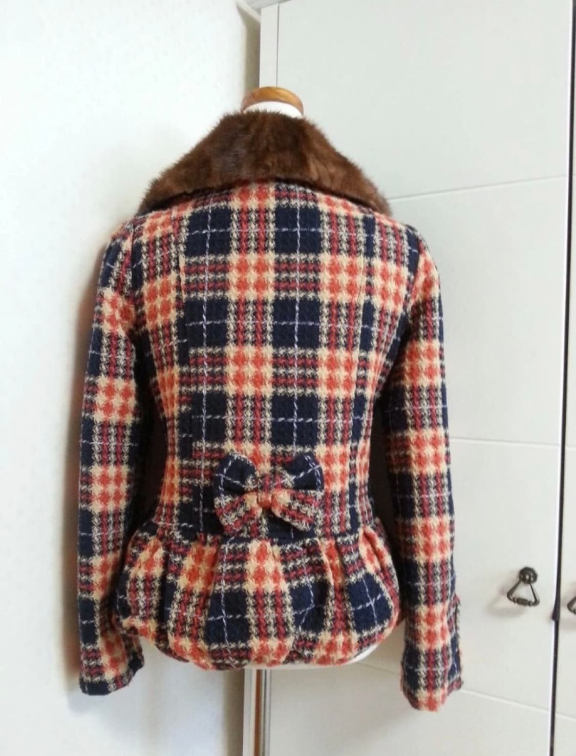 55ㅡ천연밍크 카라 뒷리본 장식 더블자켓/새거수준 상품이미지5