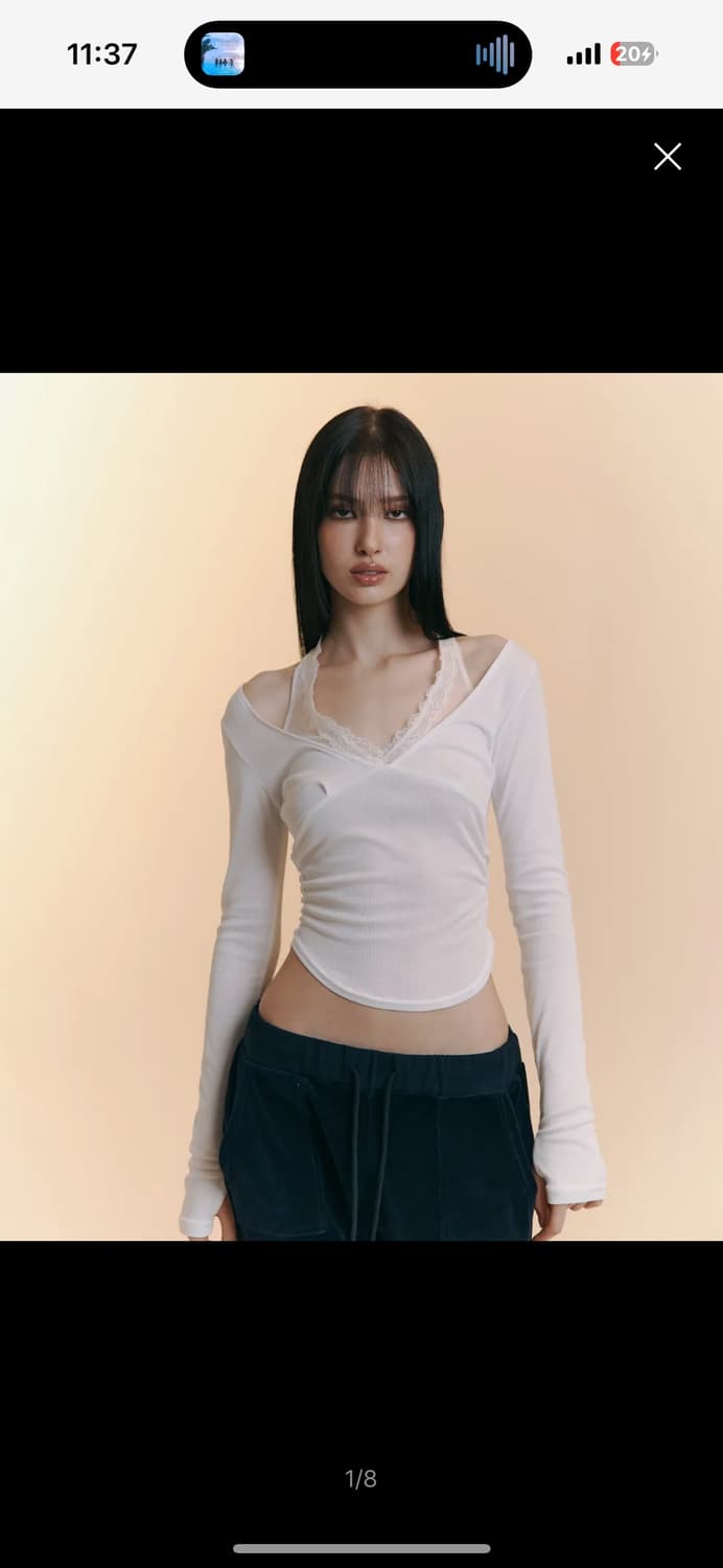 플리즈노팔로우 플노팔 아멜리아 레이스 홀터 롱슬리브 화이트 상품이미지1