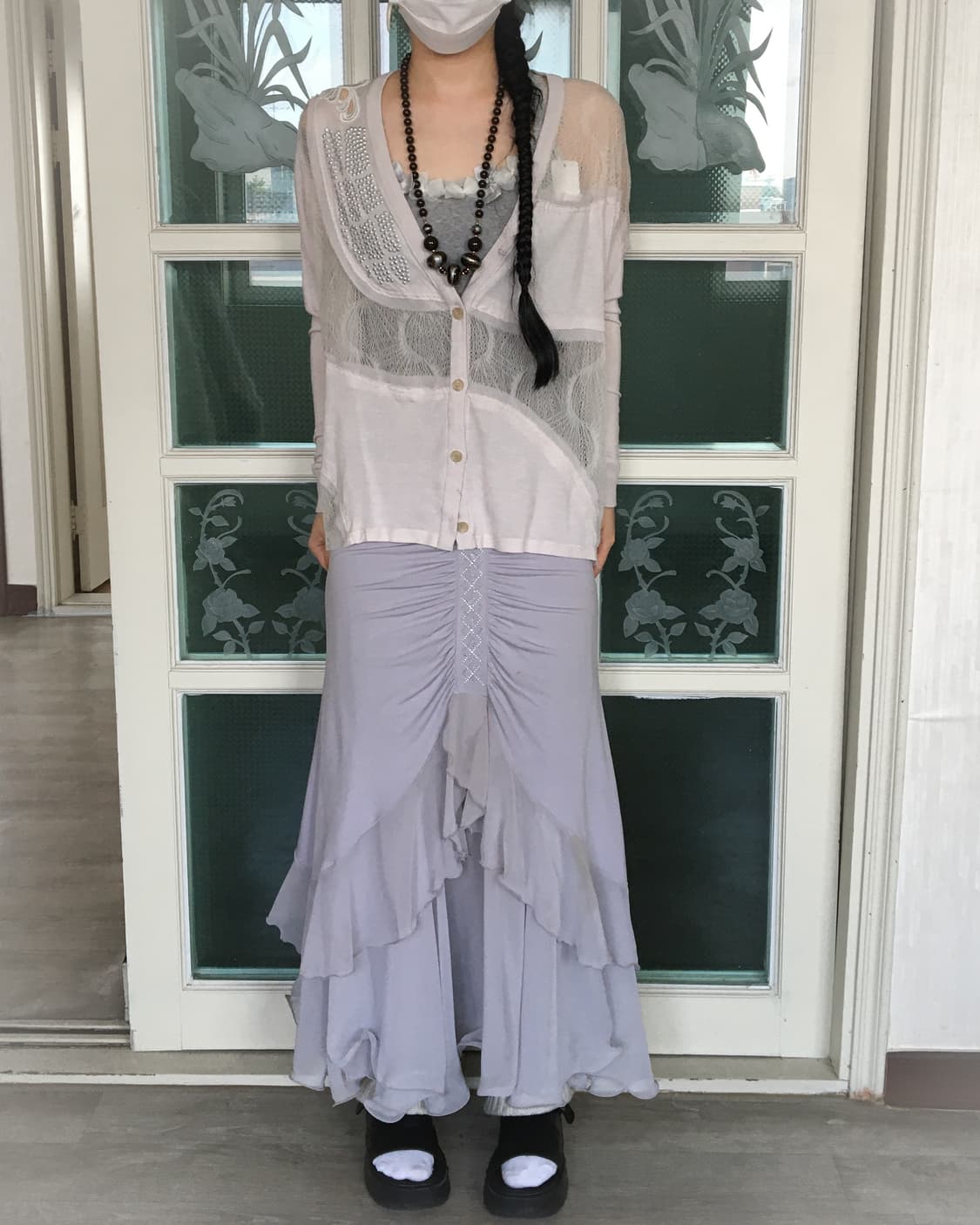 Patch work point caardigan 상품이미지1