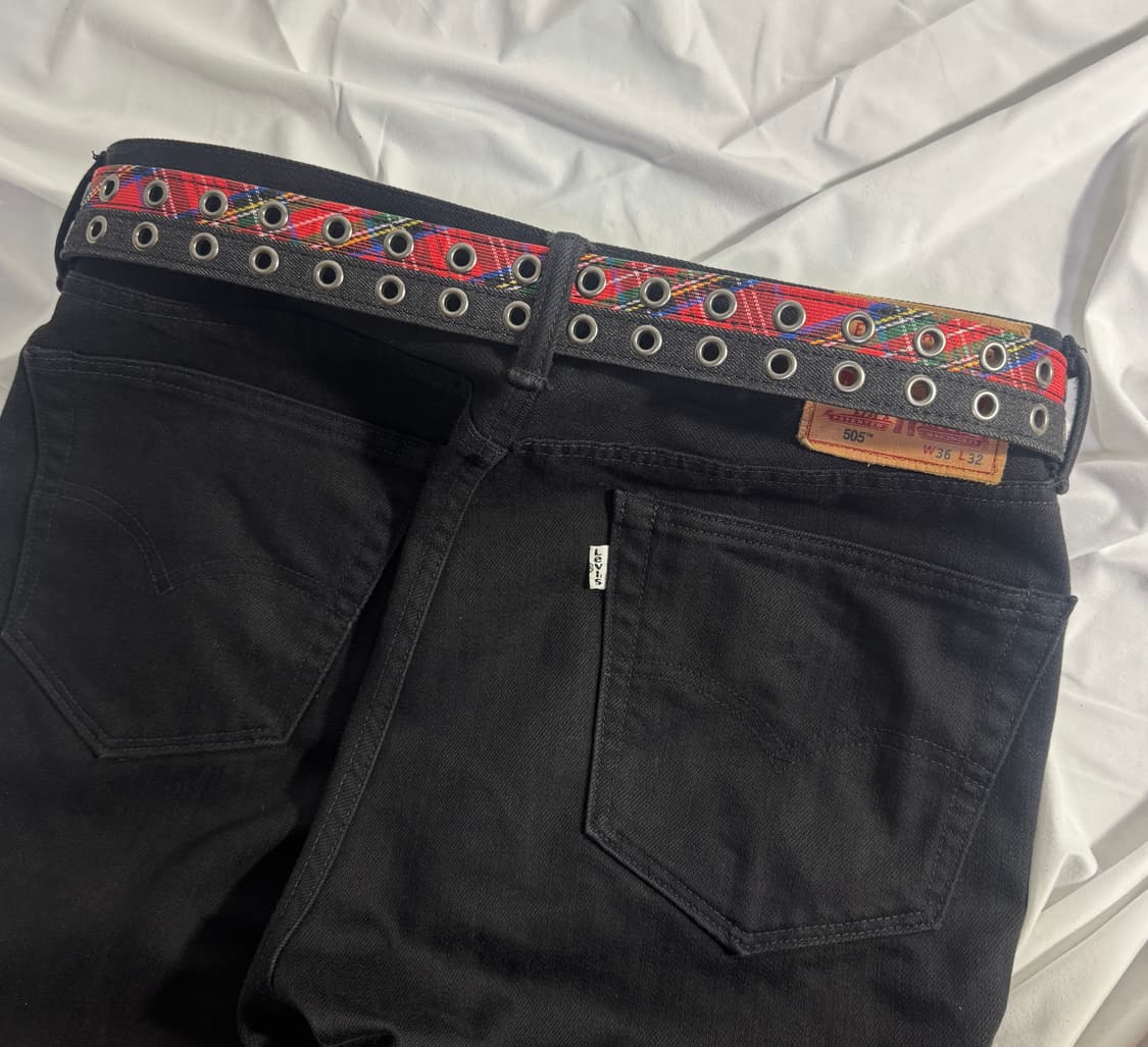 빈티지 타탄 체크 아일렛 레더 벨트 상품이미지2