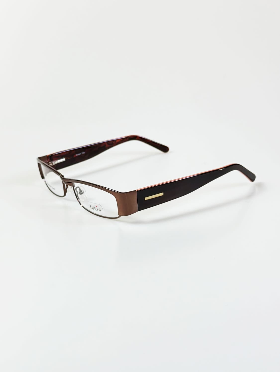 90s TOKIO 브라운 메탈 투브릿지 슬림 스퀘어 빈티지 안경 상품이미지4
