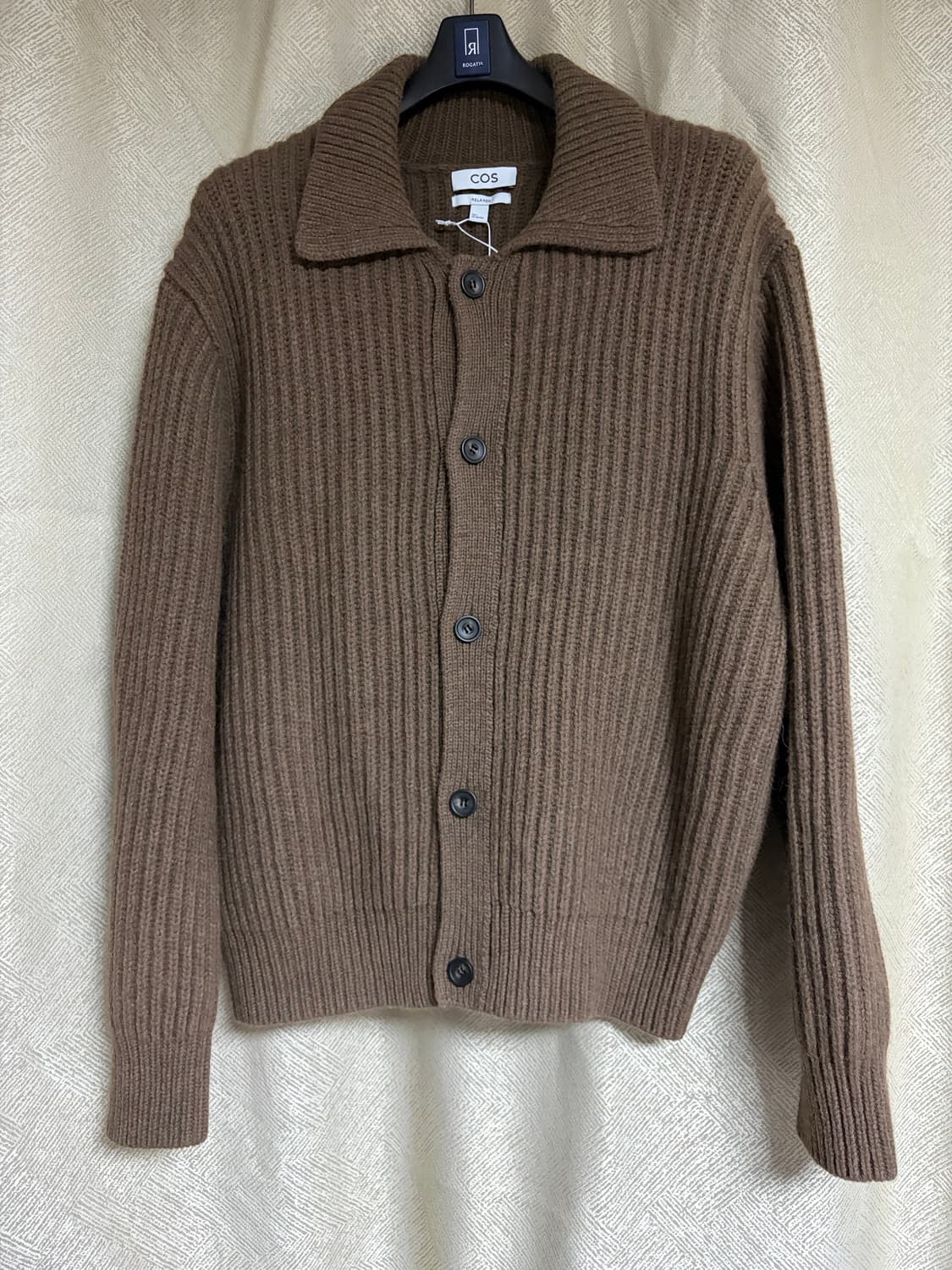 [L] 코스 리브드 알파카 블렌드 가디건 브라운 멜란지 상품이미지1