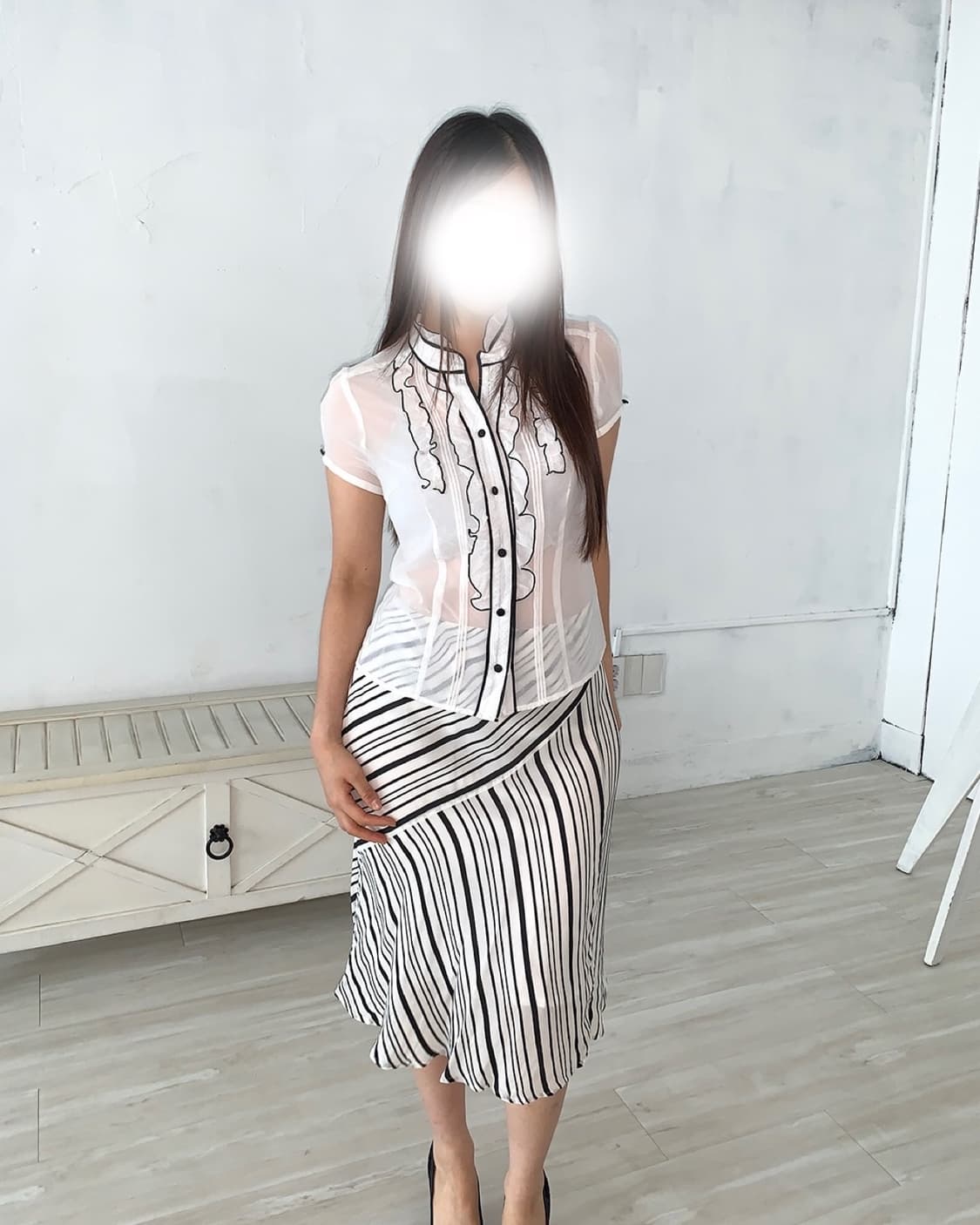 Black & White Stripe Midi Skirt 상품이미지2