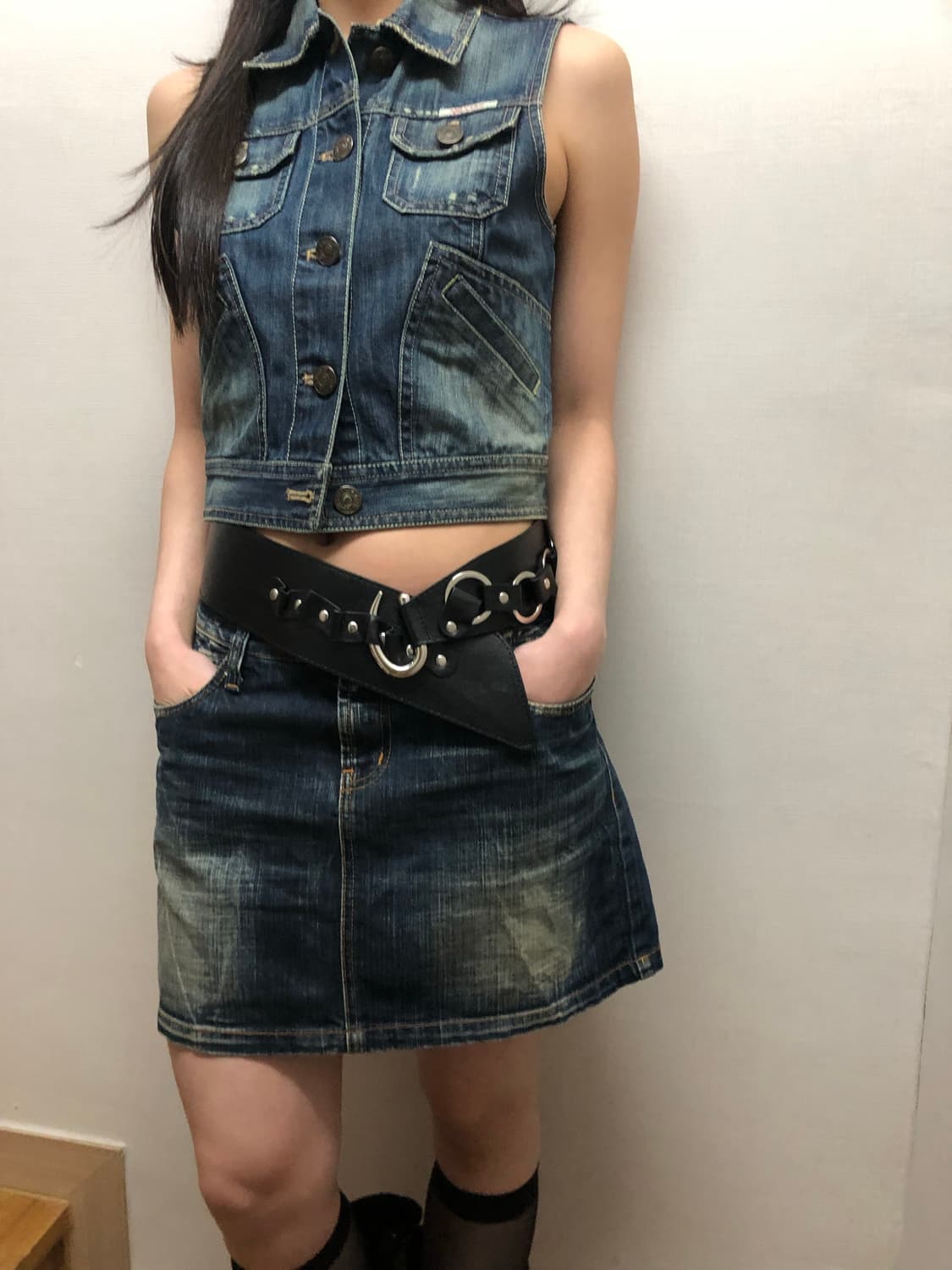 빈티지 데님 포켓 미니 스커트 상품이미지8