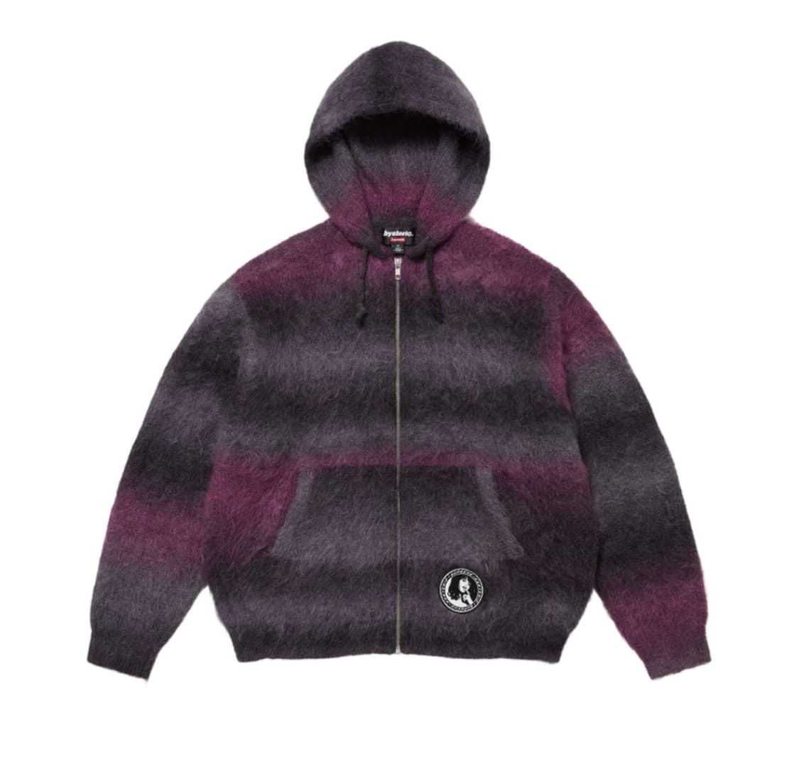 슈프림 x 히스테릭 글래머 모헤어 집업 후드 스웨터 블랙  상품이미지1