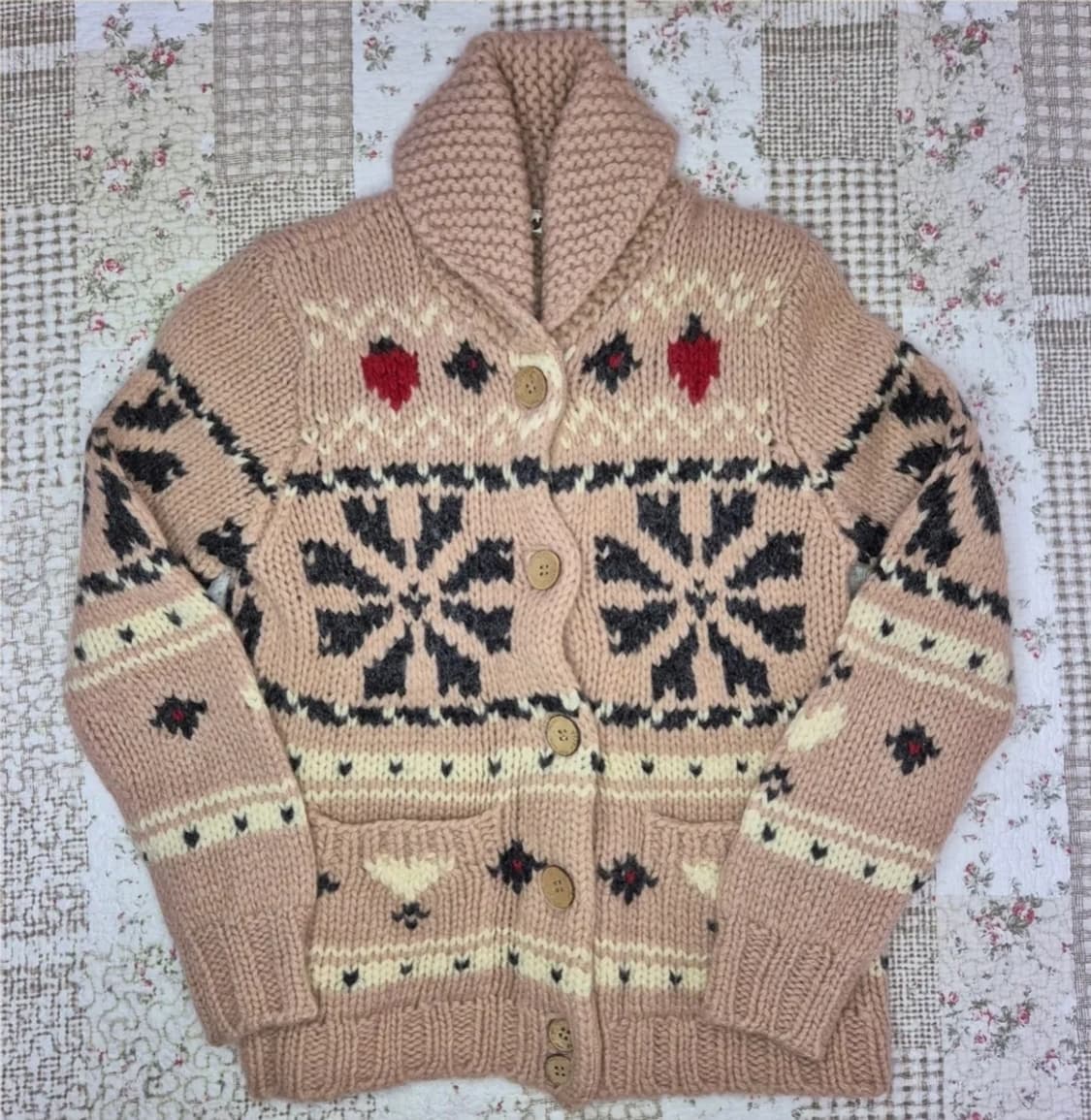 빈티지 어스뮤직 딸기 핑크 니트 코위찬 노르딕 가디건 모리걸 하구미 상품이미지1