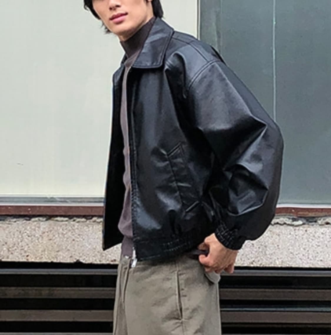 새상품 비건 레더 카라 자켓 L~XL 상품이미지1