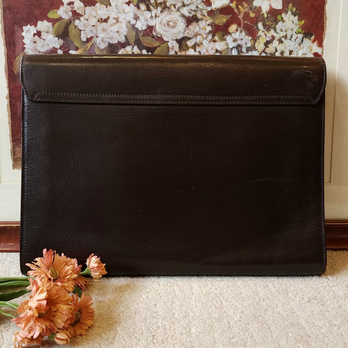 90s 트루사르디 가죽 클러치백 다크브라운 헤비레더 메탈 버클 상품이미지3