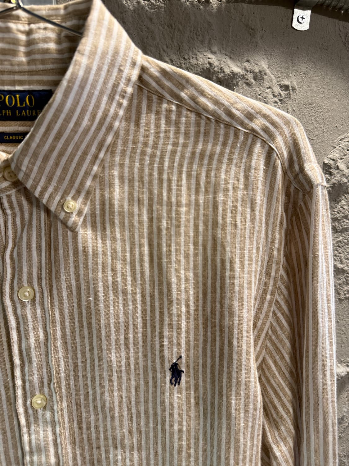폴로 랄프로렌 린넨 스트라이프 버튼다운 셔츠 베이지  상품이미지1