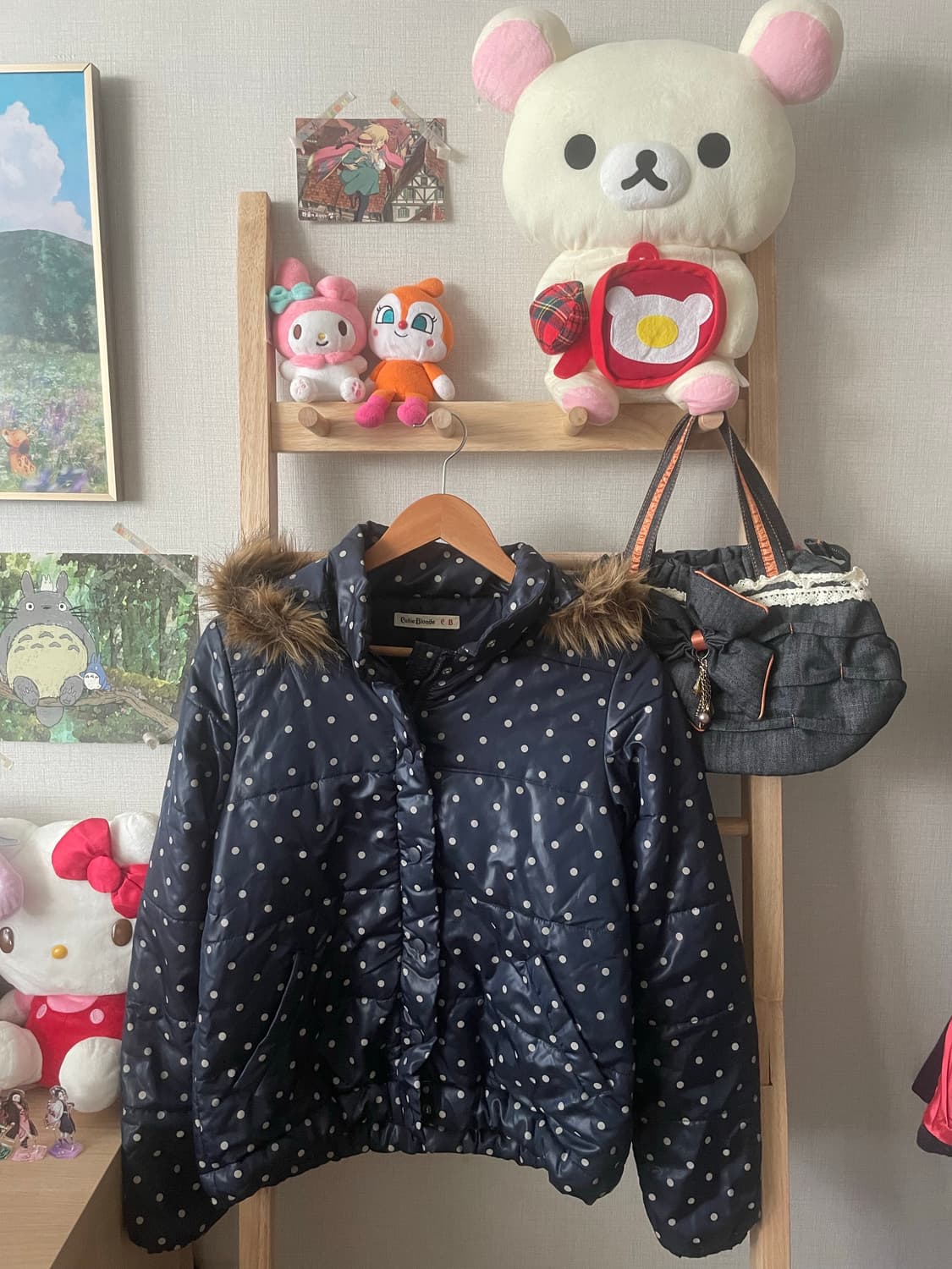 모리걸 빈티지 네이비 도트 패딩 💙🤍 상품이미지1