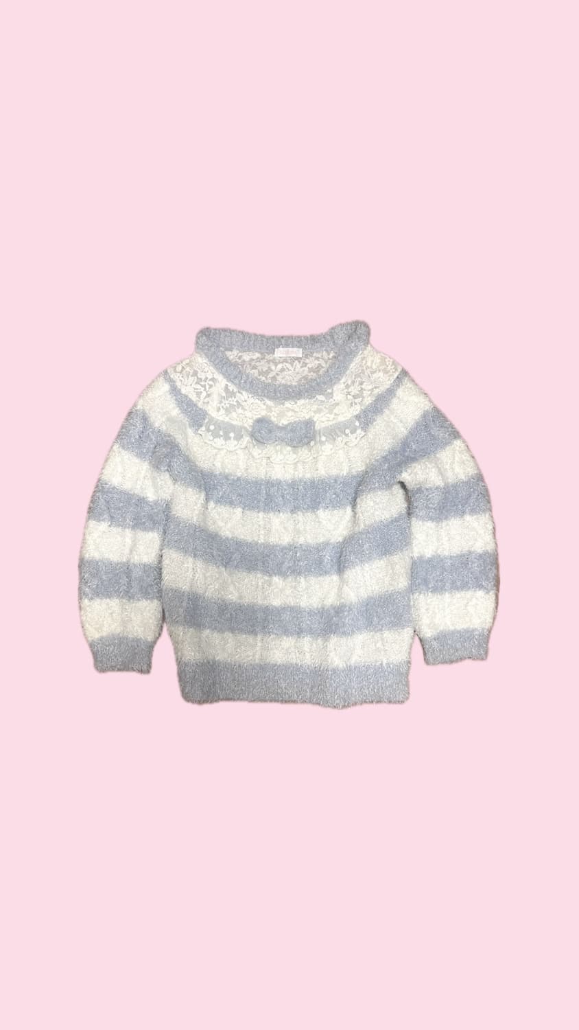 리즈리사 파스텔 줄무늬 리본 레이스 앙고라 니트 stc 상품이미지1