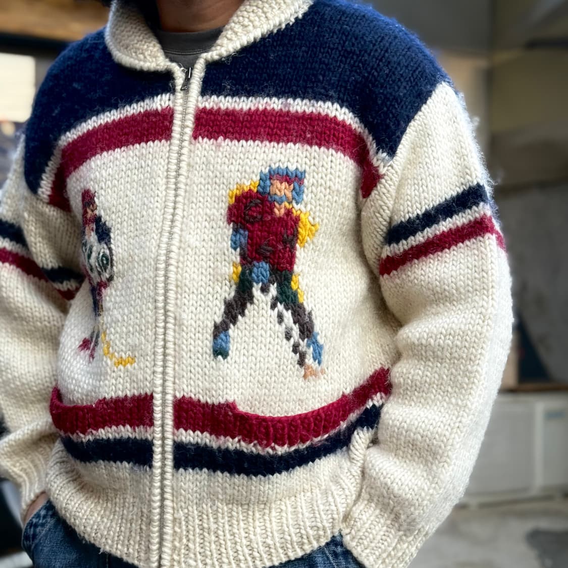 빈티지 아이스하키 패턴 코위찬 스웨터 F 상품이미지7