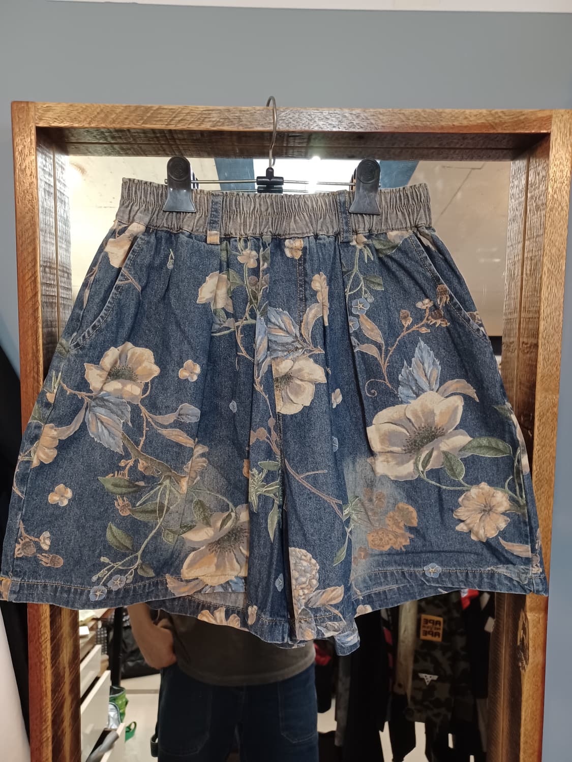 빈티지 여성 플라워 데님 핀턱 와이드 반바지 L 상품이미지1