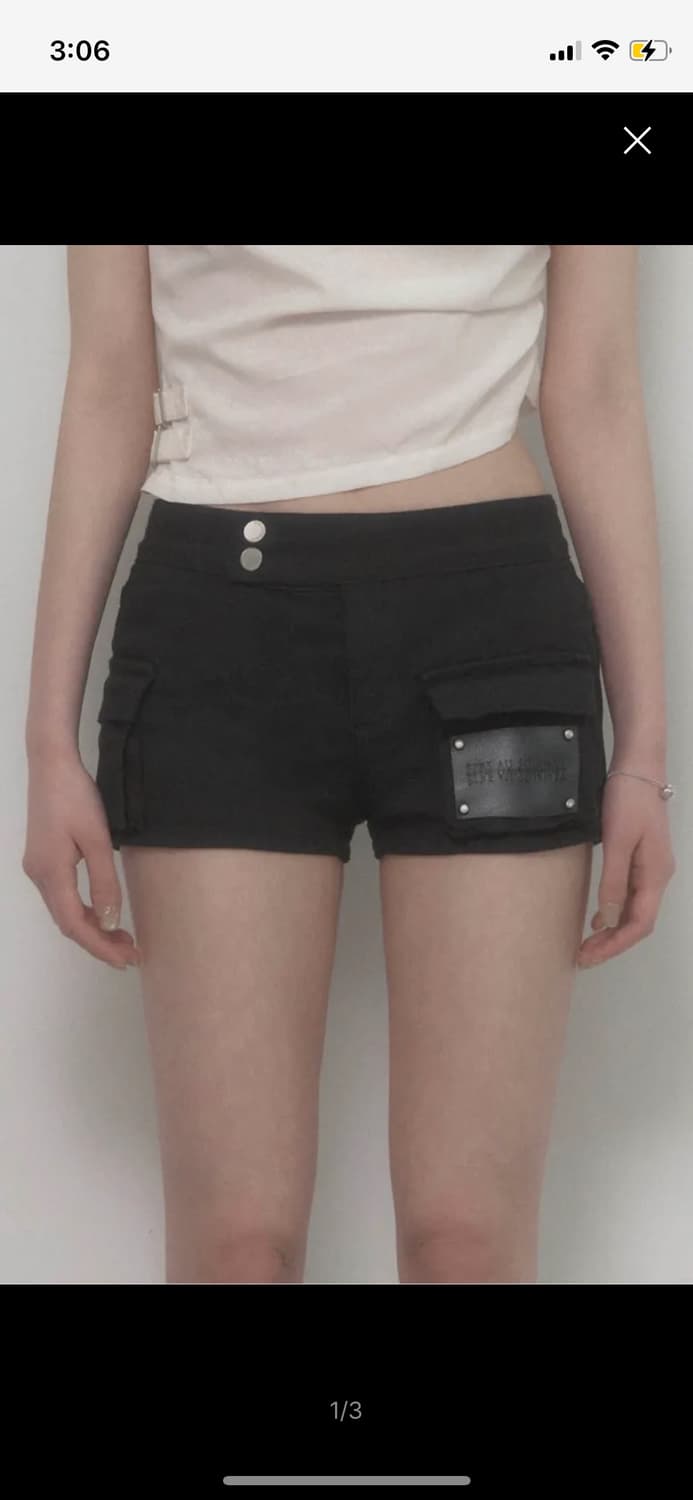 에트오소메 레더 패치 카고 숏팬츠 상품이미지1