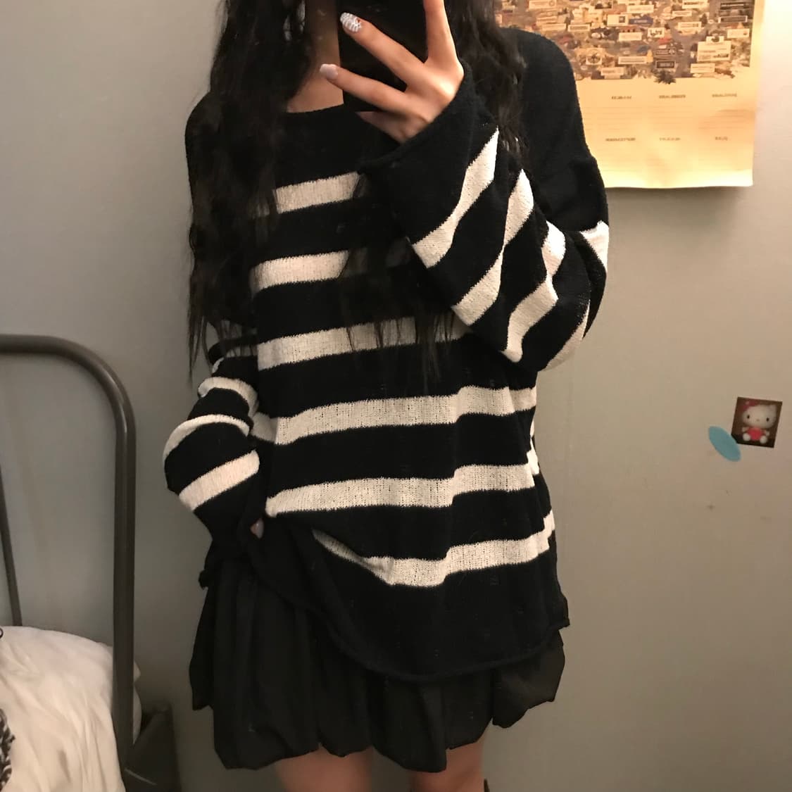 Vintage 빈티지 고스펑크 스트라이프 그물 니트 상품이미지1