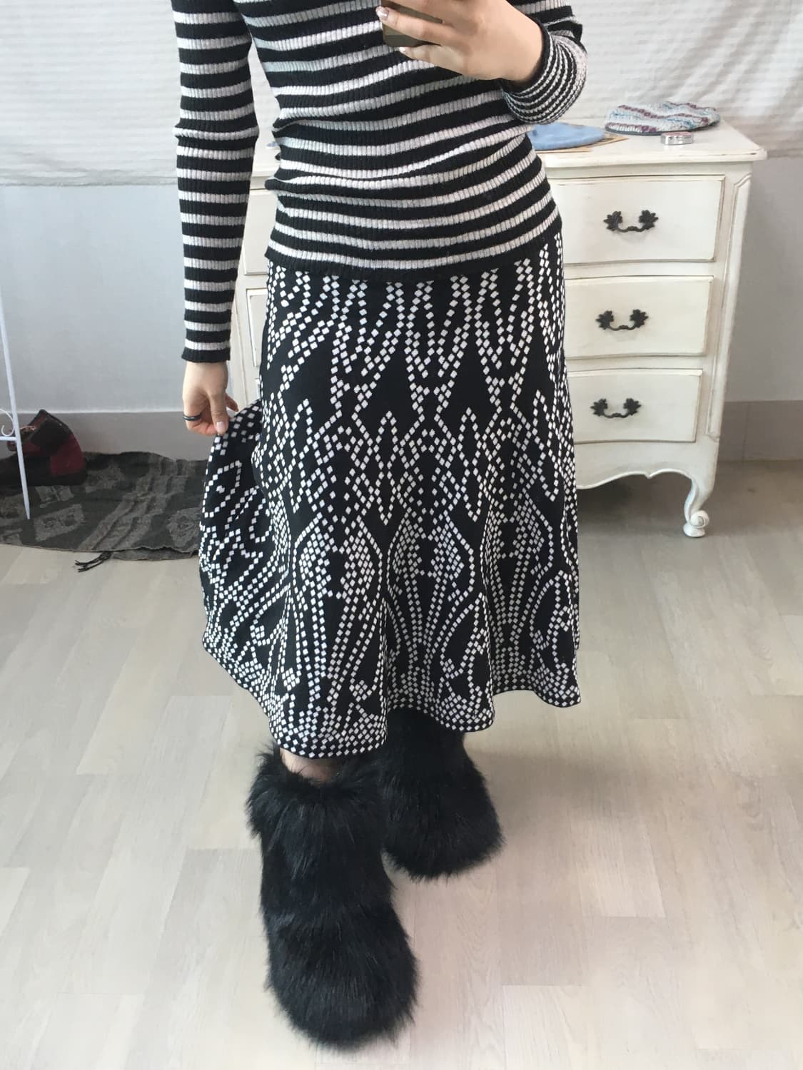 일본빈티지 에스닉 패턴 블랙 스커트 상품이미지1