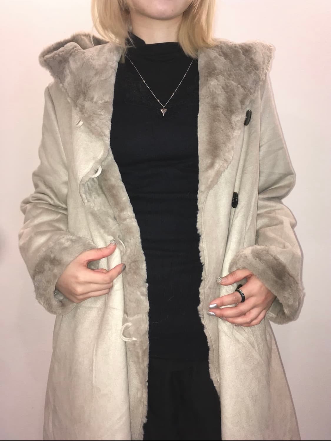 jpn vintage 그레이베이지 후드 더플 무스탕 상품이미지1