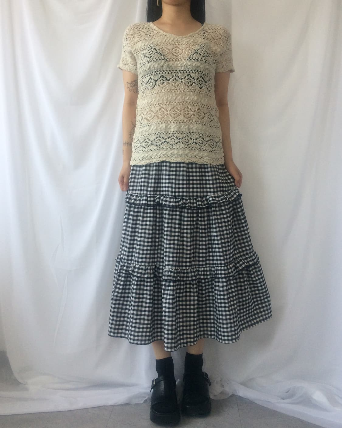 Frill layer check pattern long skirt 상품이미지5