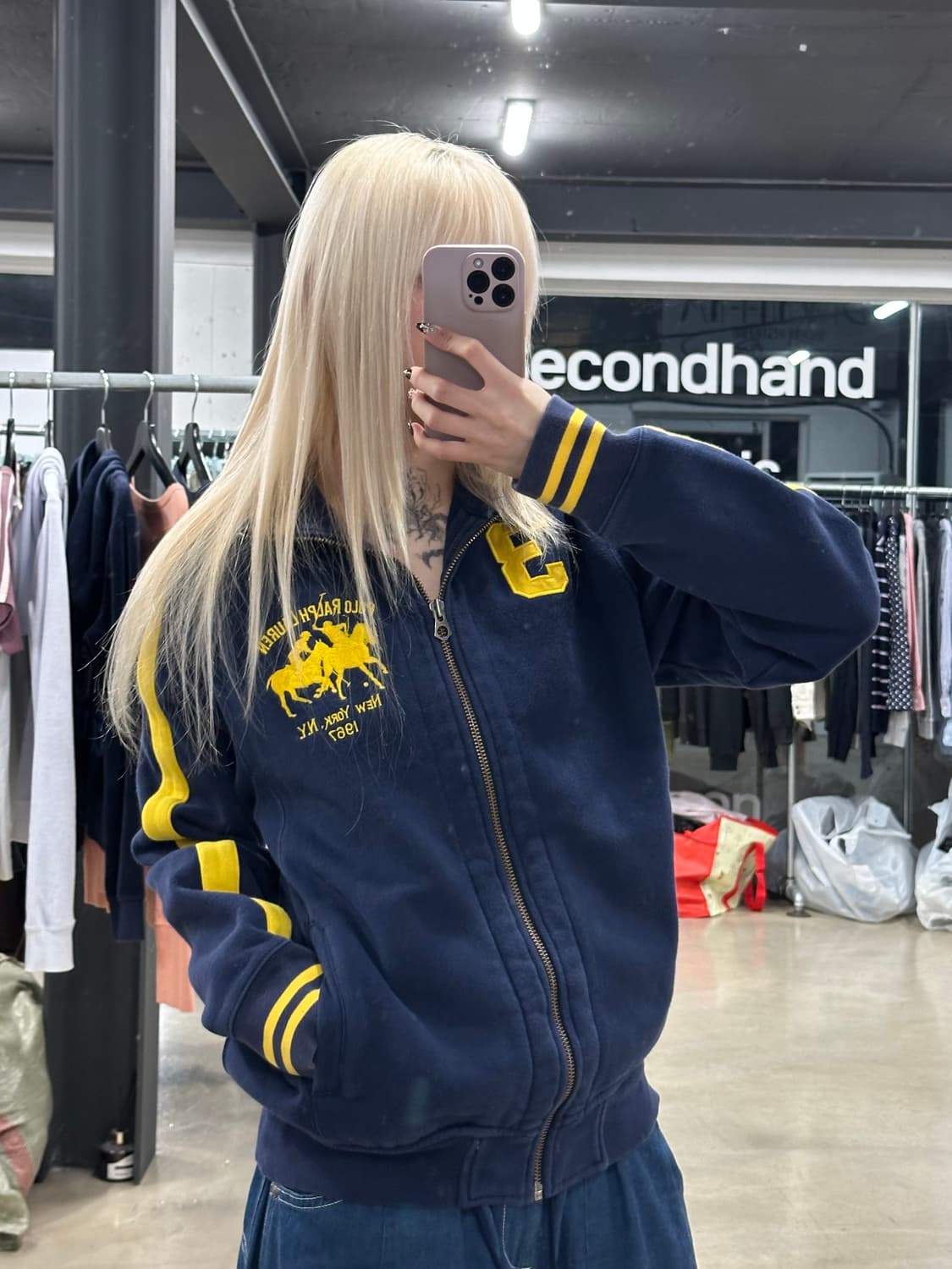 폴로 랄프로렌 빅포니 사이드 라인 코튼 집업 자켓 네이비 상품이미지1