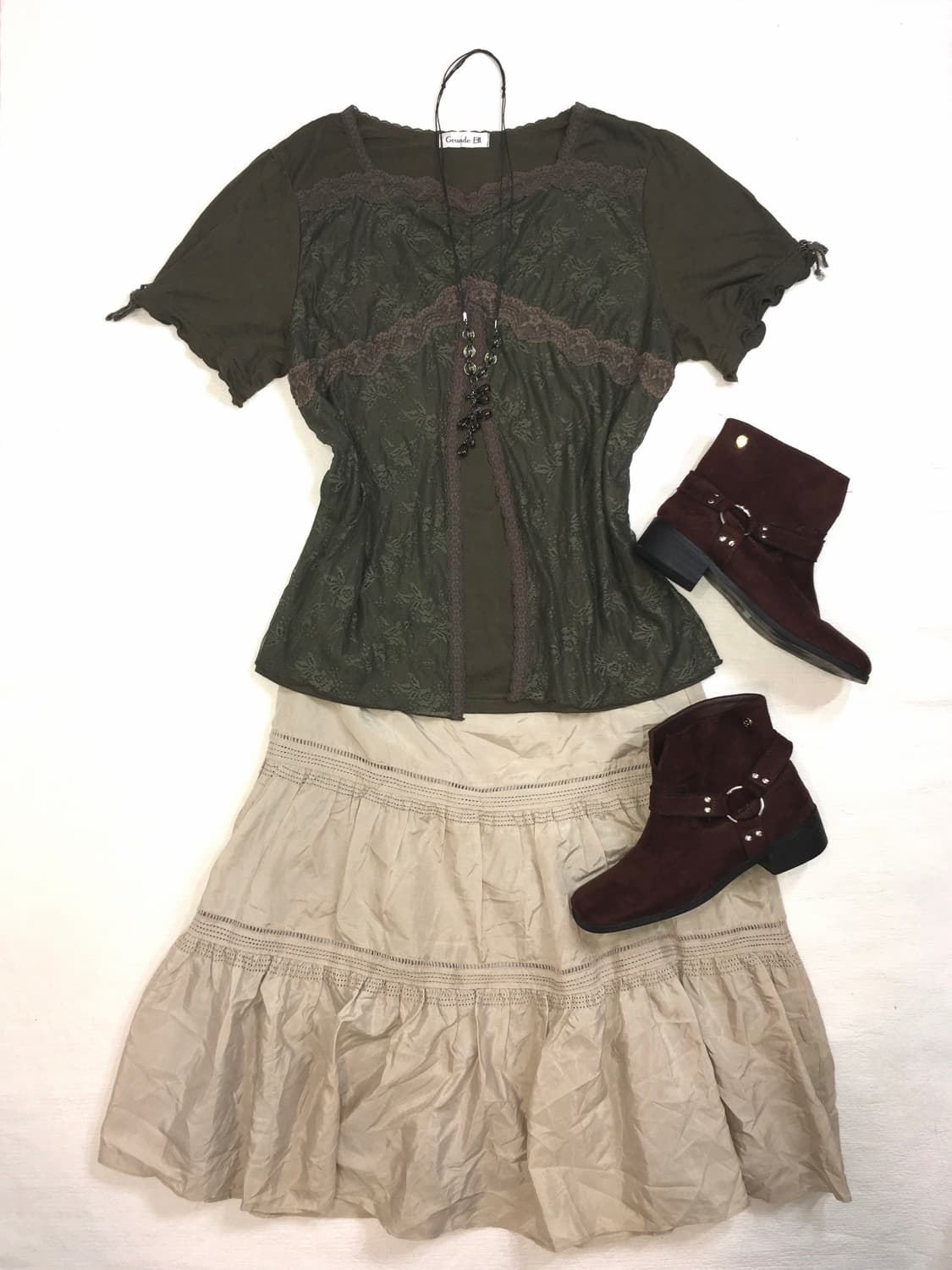 Jpn vintage Olive lace layered t shirt 상품이미지2