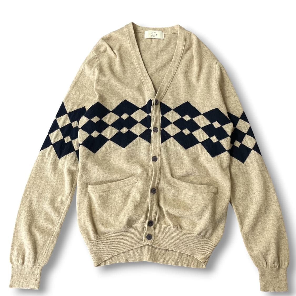 ikka 익까 일본빈티지 베이지 아가일 가디건 L 상품이미지1