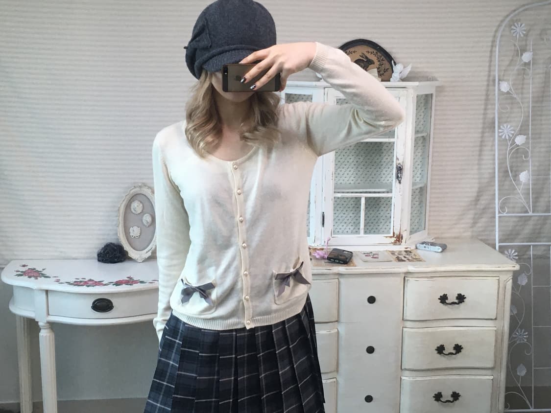 얼스뮤직 리본 포켓 진주 가디건 see 상품이미지1