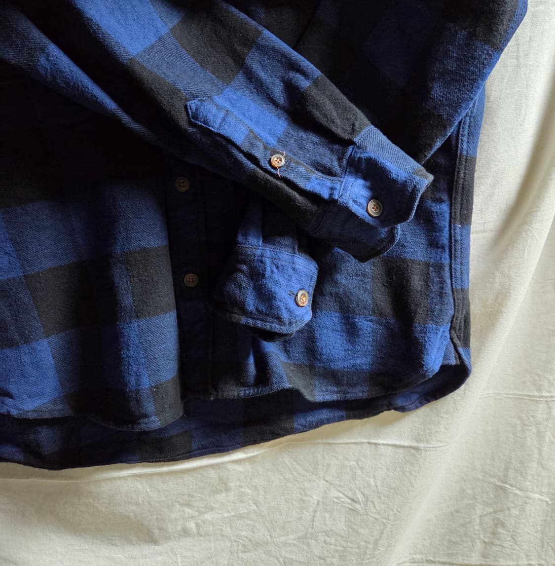JACHS 코튼 체크 셔츠 남방 블루 블랙 XL 상품이미지6
