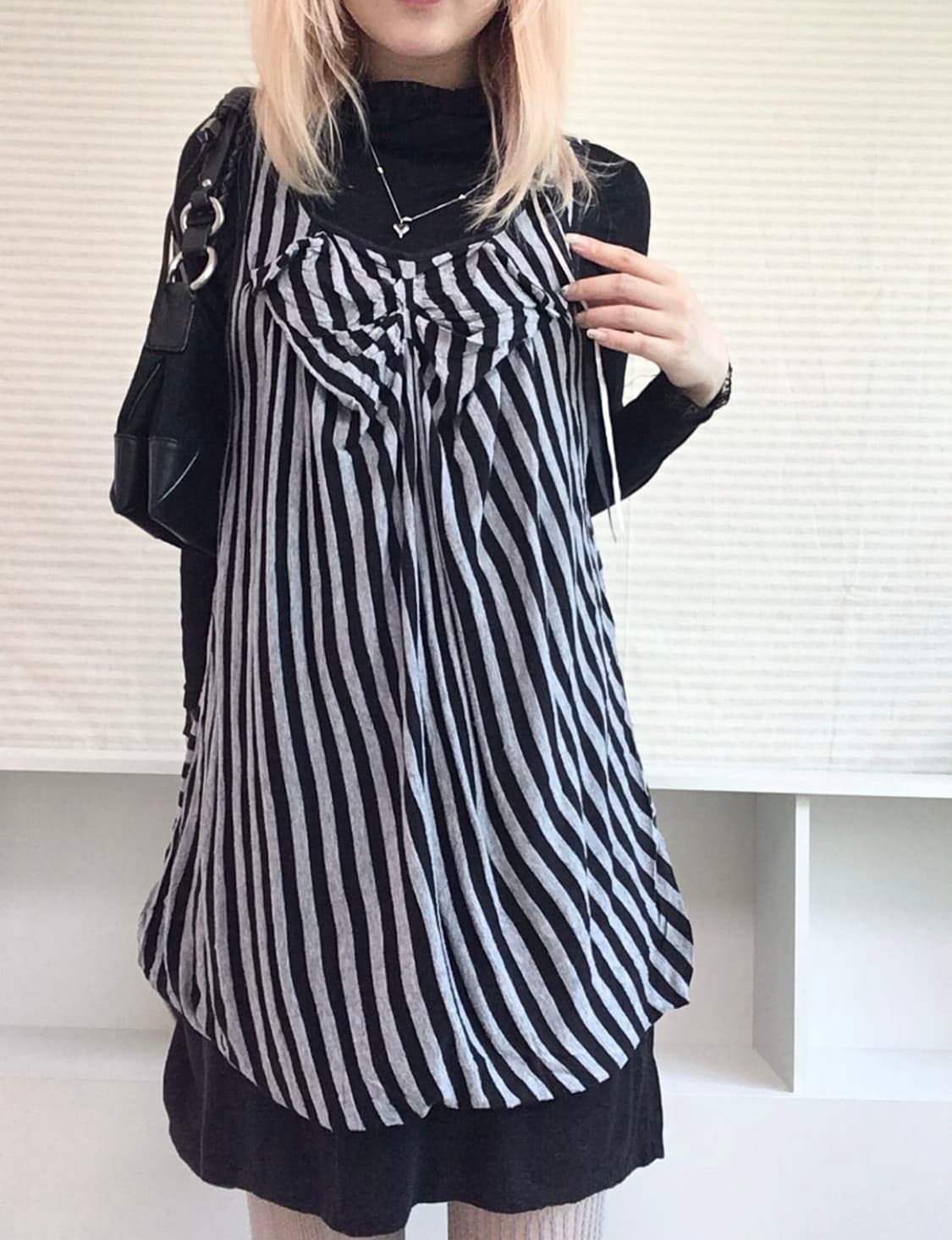 jpn vintage stripe shirring ribbon layer 상품이미지3