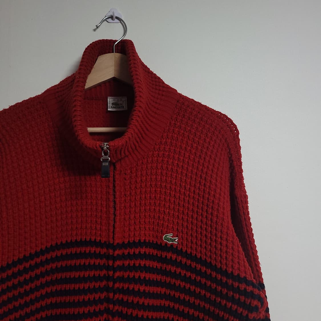 (100) LACOSTE 라코스테 레드 블랙 집업 니트 가디건 올드스쿨 상품이미지2