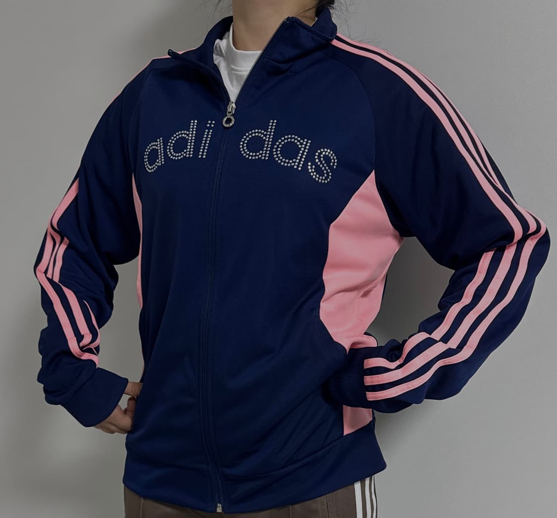 [~2.12]아디다스 빈티지 y2k  큐빅 네이비 핑크 트랙 져지 상품이미지1