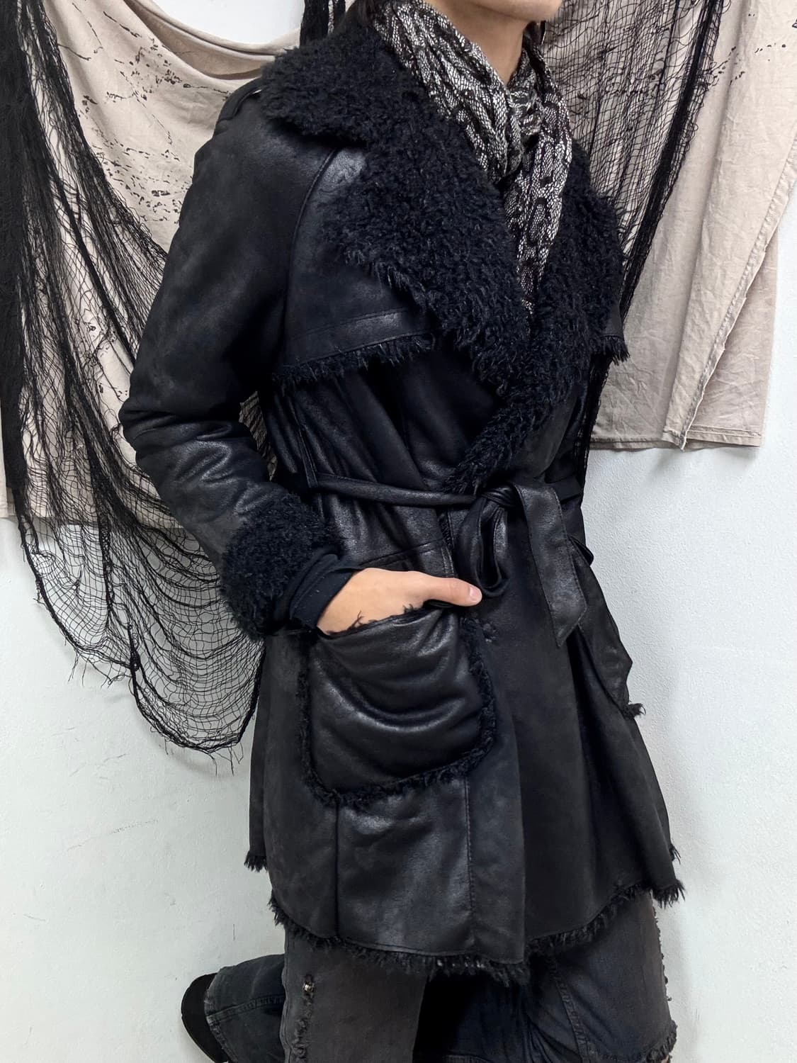 Black Fur Trimming Chic Long Jacket 상품이미지10