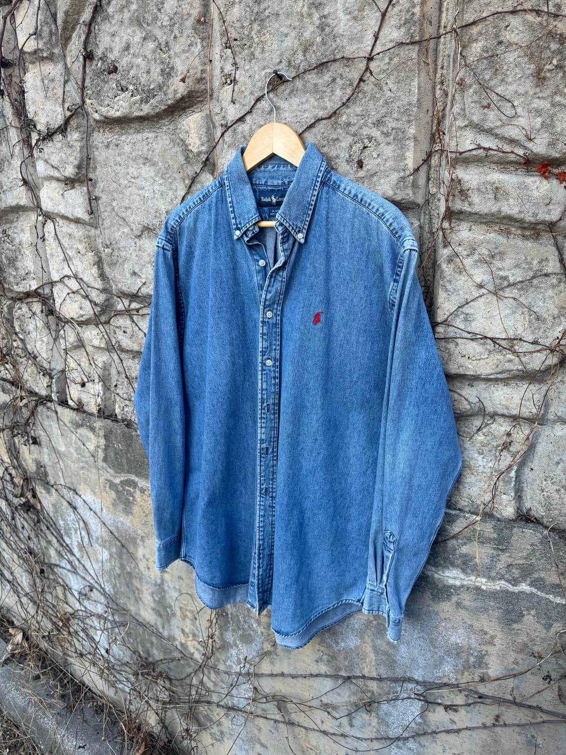 90s 폴로 랄프로렌 빈티지 blaire 페이딩 데님 셔츠 m 상품이미지3