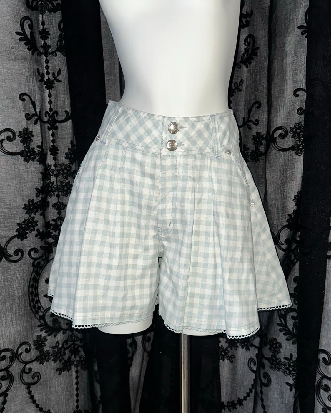 sky blue gingham culottes 상품이미지2