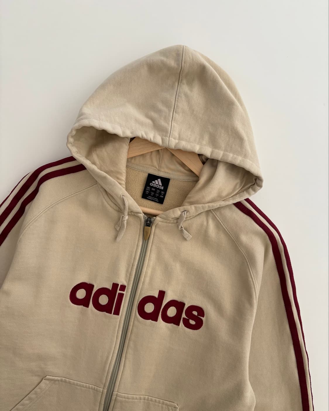Adidas 아디다스 베이지/레드 레터링 코튼 후드집업 상품이미지4
