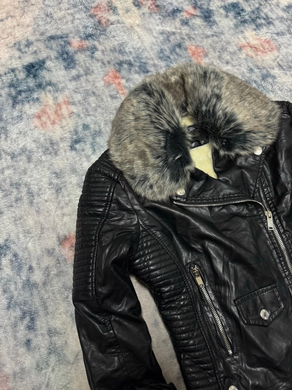 Unknown trimming fur fake leather jacket 상품이미지3