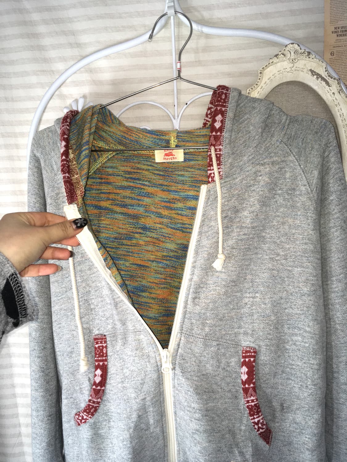 일본빈티지 그레이 에스닉 패턴 후드 집업 상품이미지2